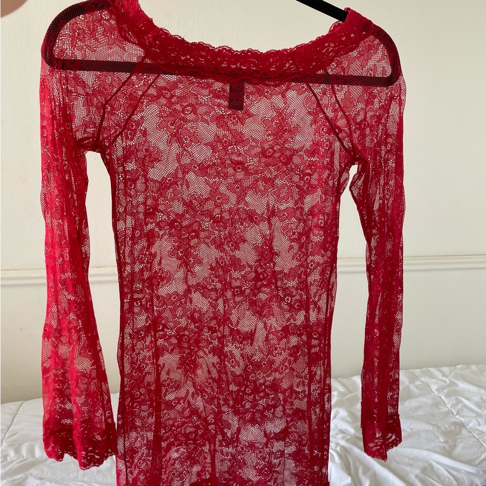Red Lace Long Sleeve Top/Dress